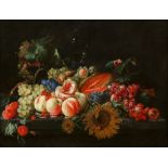 Cornelis de Heem, Stillleben mit Pfirsichen und Kirschen auf einer Silberplatte mit anderen Früchten