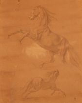 Anselm Feuerbach, Skizze mit zwei Pferdestudien