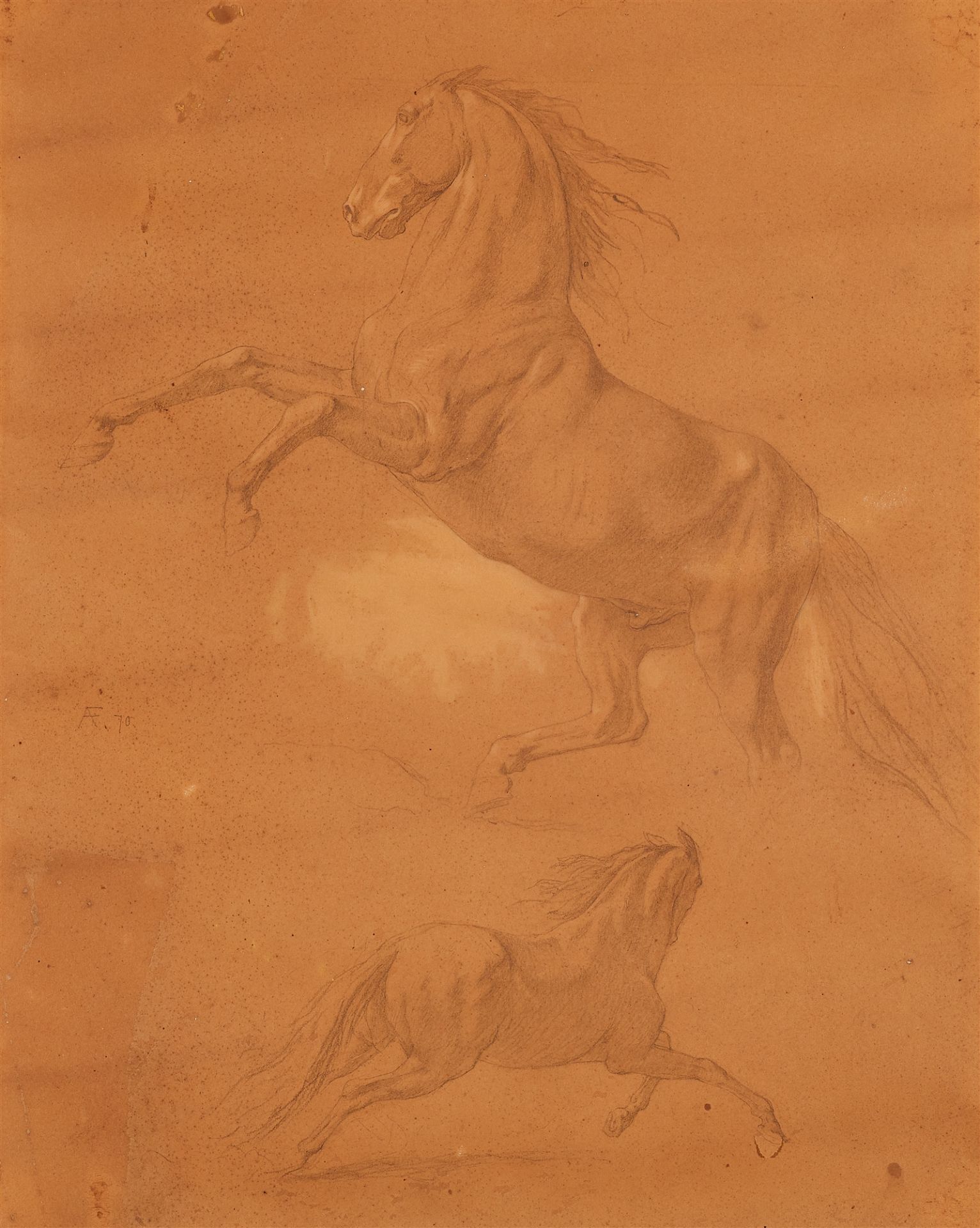 Anselm Feuerbach, Sketch with Two Horse Studies