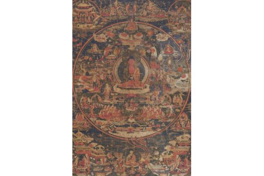 Großes Thangka des Amitabha in Sukhavati Paradies. Tibet. 19. Jh. - Bild 1 aus 2