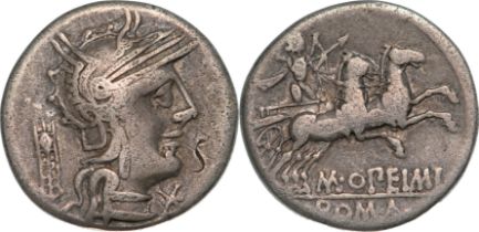 M. Opeimius. Denarius, Silver (18mm, 3,79 g) 131 BC., Rome.