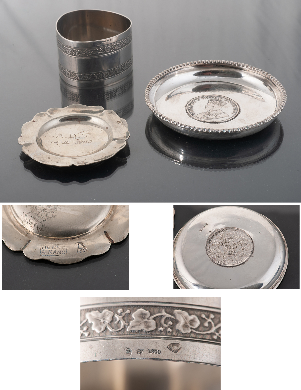 Set consisting of three silver objects