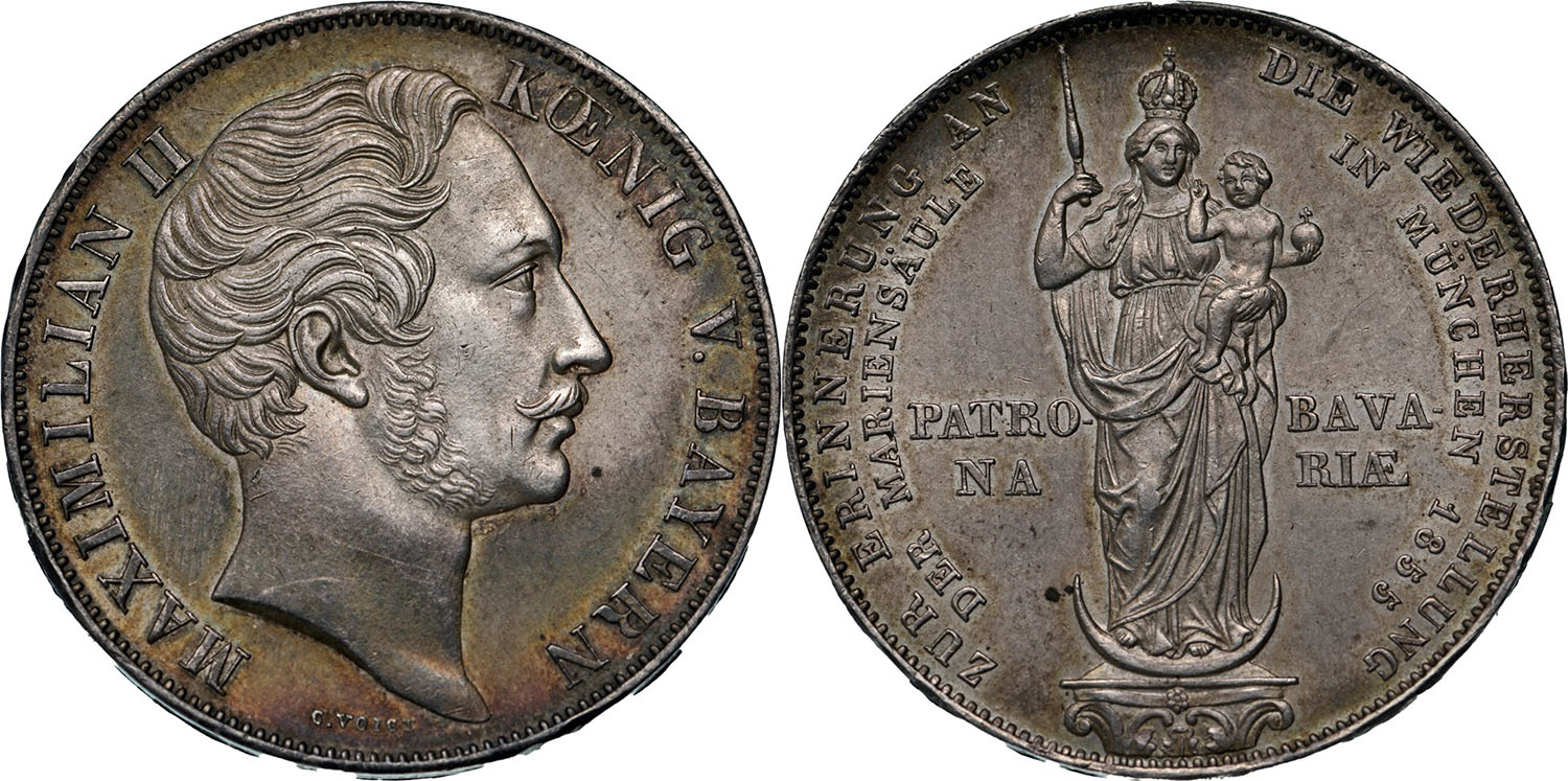 Maximilian II (1848-1864) 2 Gulden 1855, Munchen