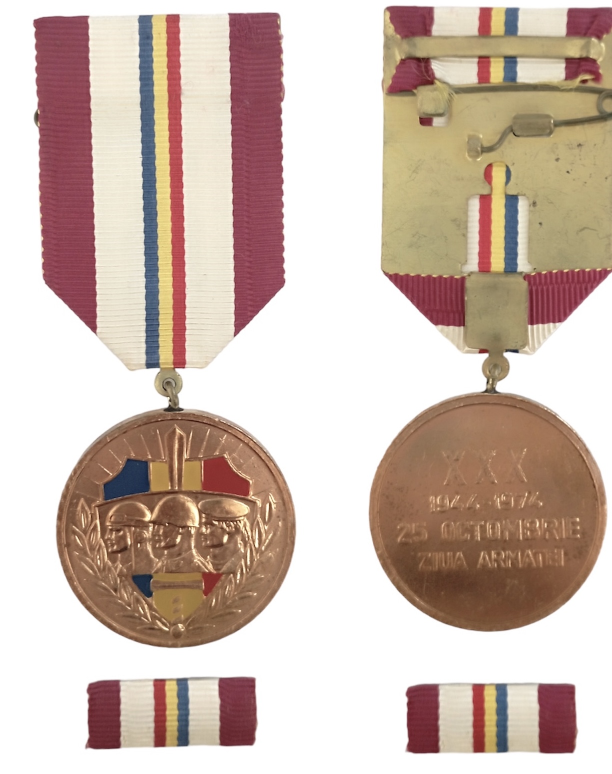 MEDAL OF THE 30th ANNIVERSARY OF THE FORMATION OF THE ROMANIAN ARMED FORCES, instituted in 1974.