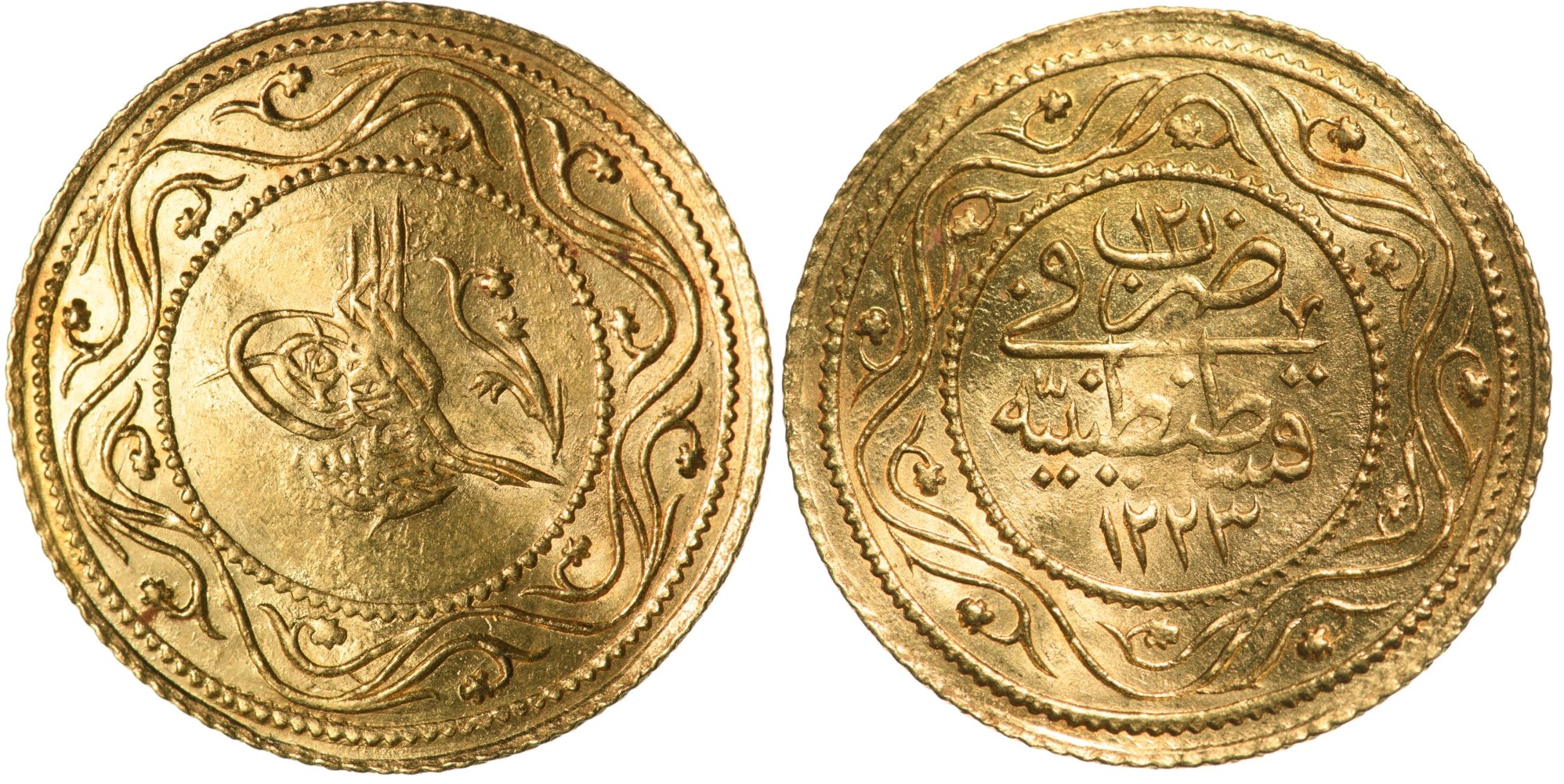 Mahmud II (1808-1839 AD) 2 Rumi Altin AH 1223, year 12 (1819) Qustantiniyeh.