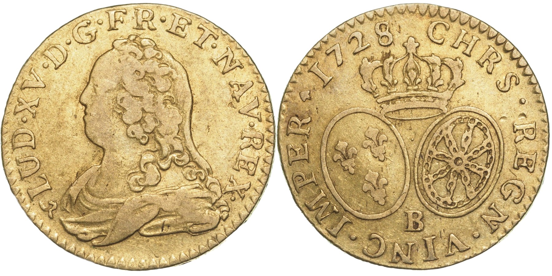 Louis XV (1715-1774) Louis d`or 1728 B, Rouen mint