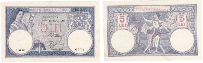 5 Lei (31.7.1914-22.11.1928), dated 25th of March 1920