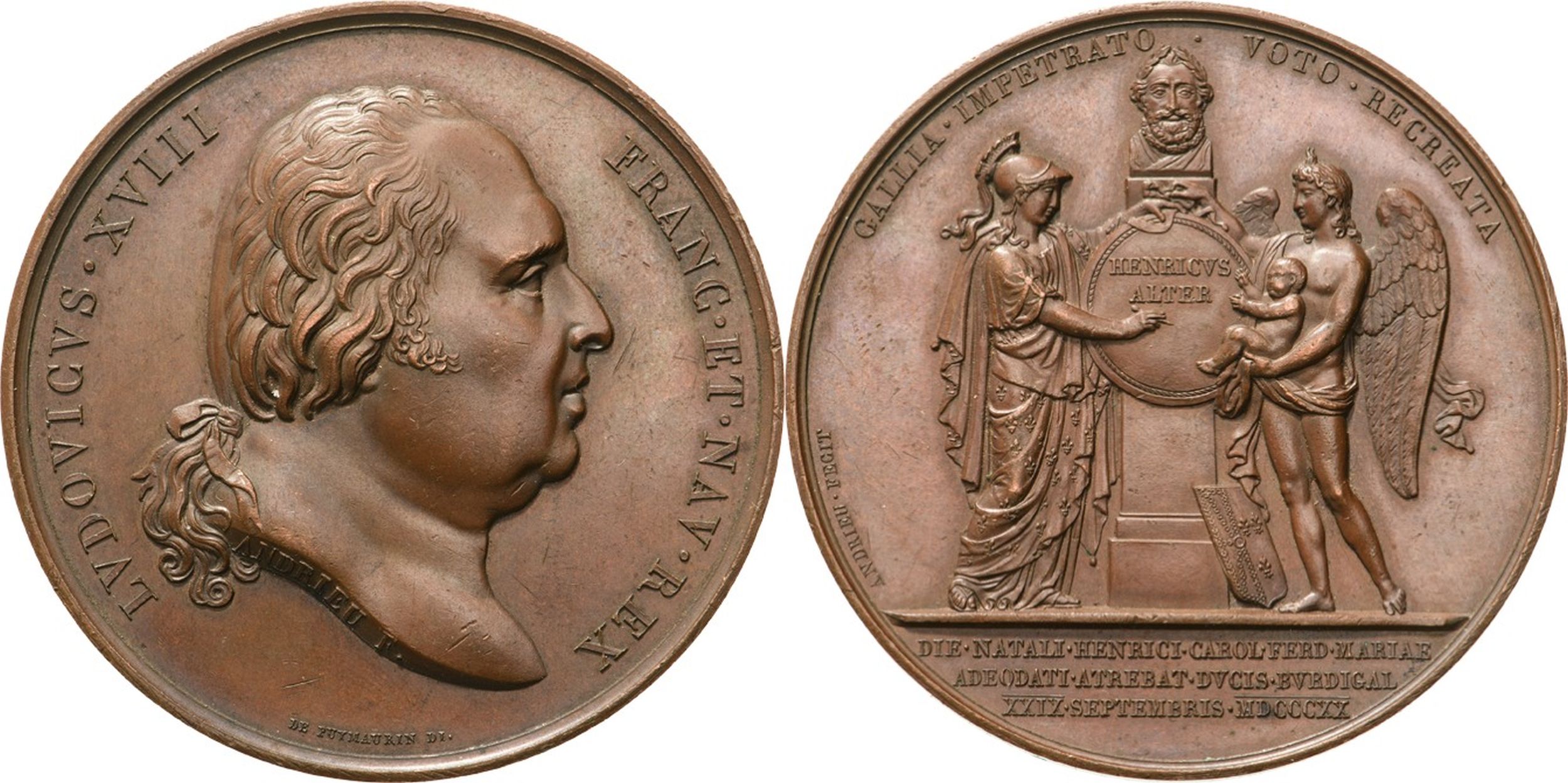 Louis XVIII (1815-1824) Medal for the Birth of the Duke of Bordeaux, 1820 Paris