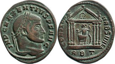 Maxentius (307-312) Follis, silvered Bronze (26 mm, 6.3 g), Rome, 310-311