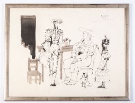 Two picadores and woman, lithograph