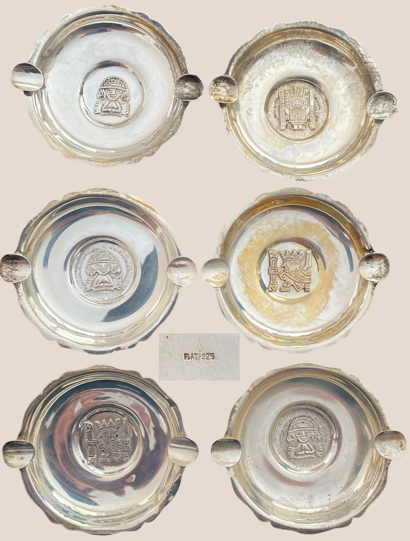 Six silver living room ashtrays