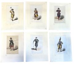 SET OF SIX LITHOGRAPHED ENGRAVINGS FORMERLY NUANCED IN WATERCOLOR, ABOUT THE SWISS GUARD