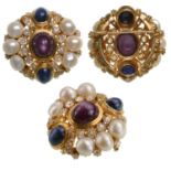 European Baroc Broach, Gold, Star-Ruby, Diamonds, Sapfirs and South-See Pearls