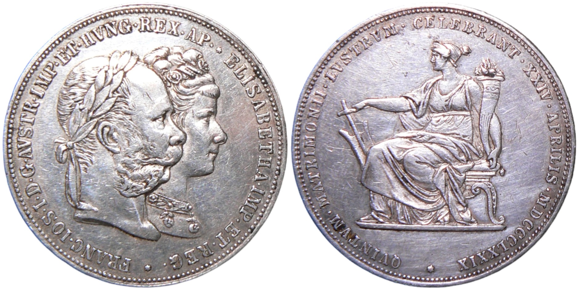 Franz Joseph (1848 - 1916), 2 Gulden 1879 "Silver Wedding", Vienna