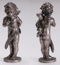 Silver bottle stopper about Cupid concealing a woman's shoe on her back