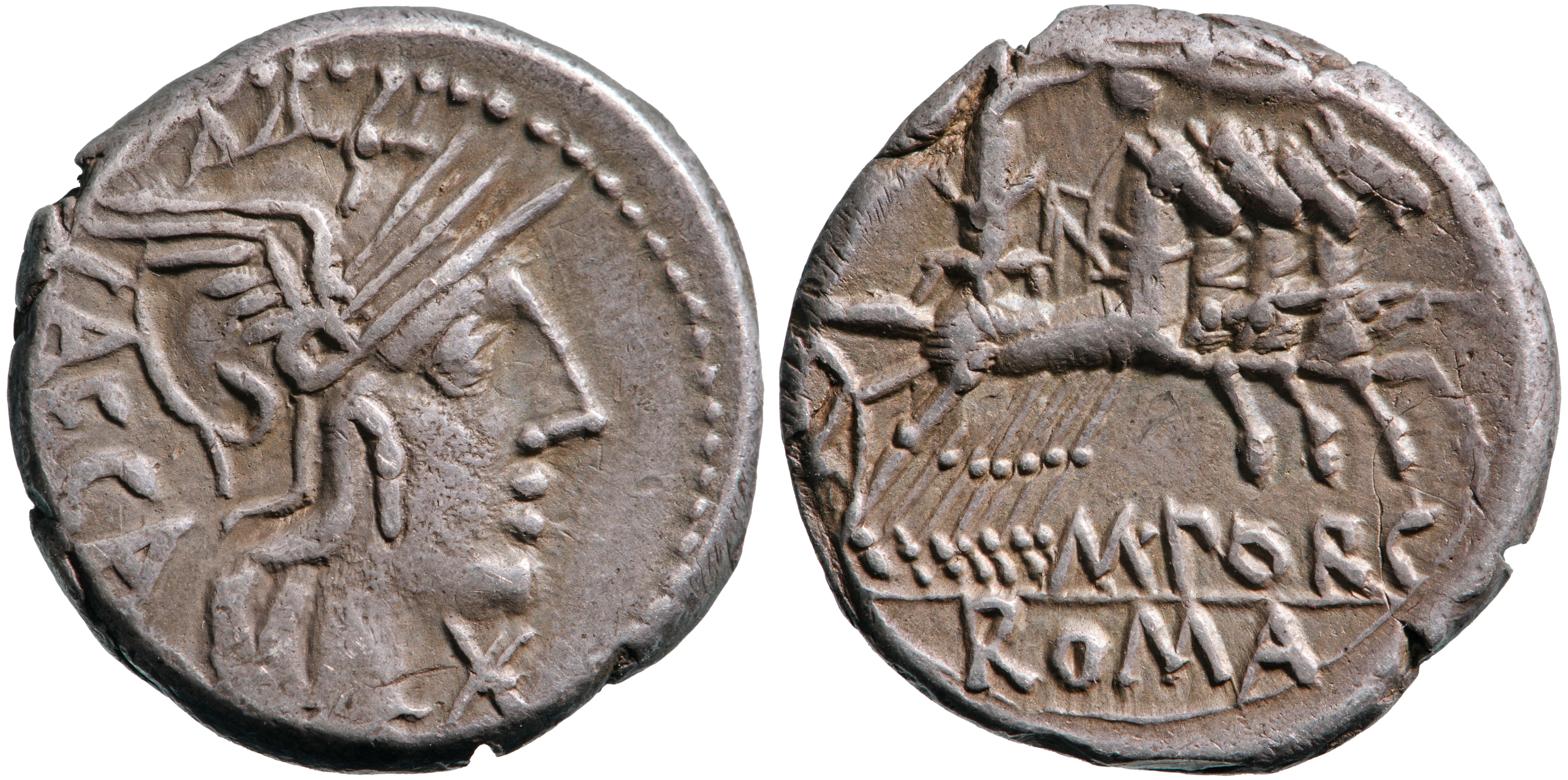 M. Porcius Laeca, Denarius 125 BC., Silver (18 mm, 3,87 g), Rome