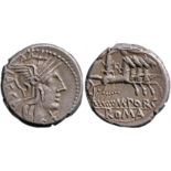 M. Porcius Laeca, Denarius 125 BC., Silver (18 mm, 3,87 g), Rome
