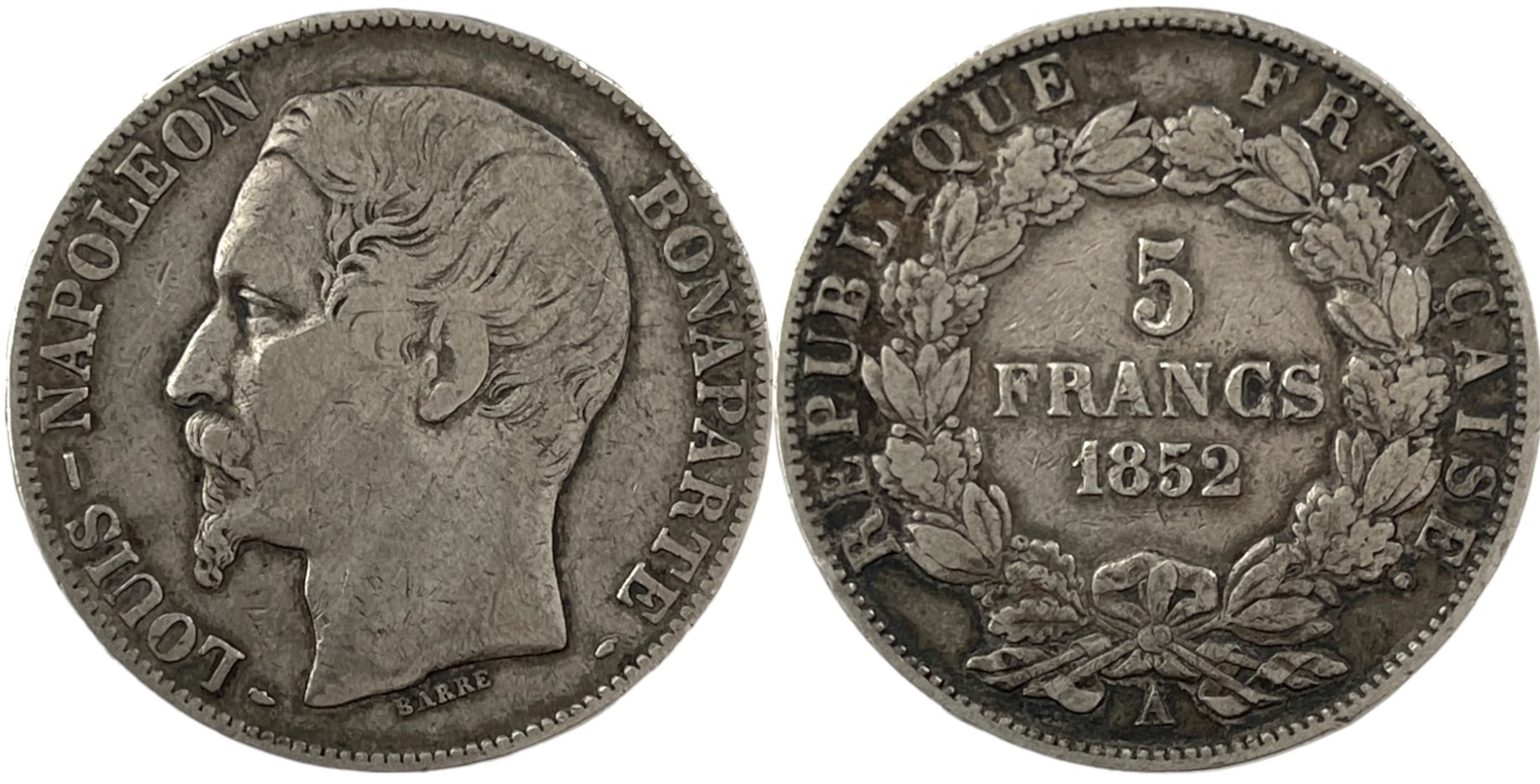 Louis Napoleon, President (1848-1852) 5 Francs 1852 A, Paris mint