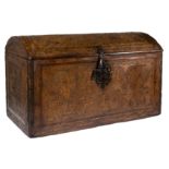 Large, curved lidded wooden chest with inlay and sgraffito decoration using&nbsp;the zulaque techniq