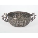 Important embossed and marked silver wine tasting cup. Viceregal or Novohispanic work. 18th Century.