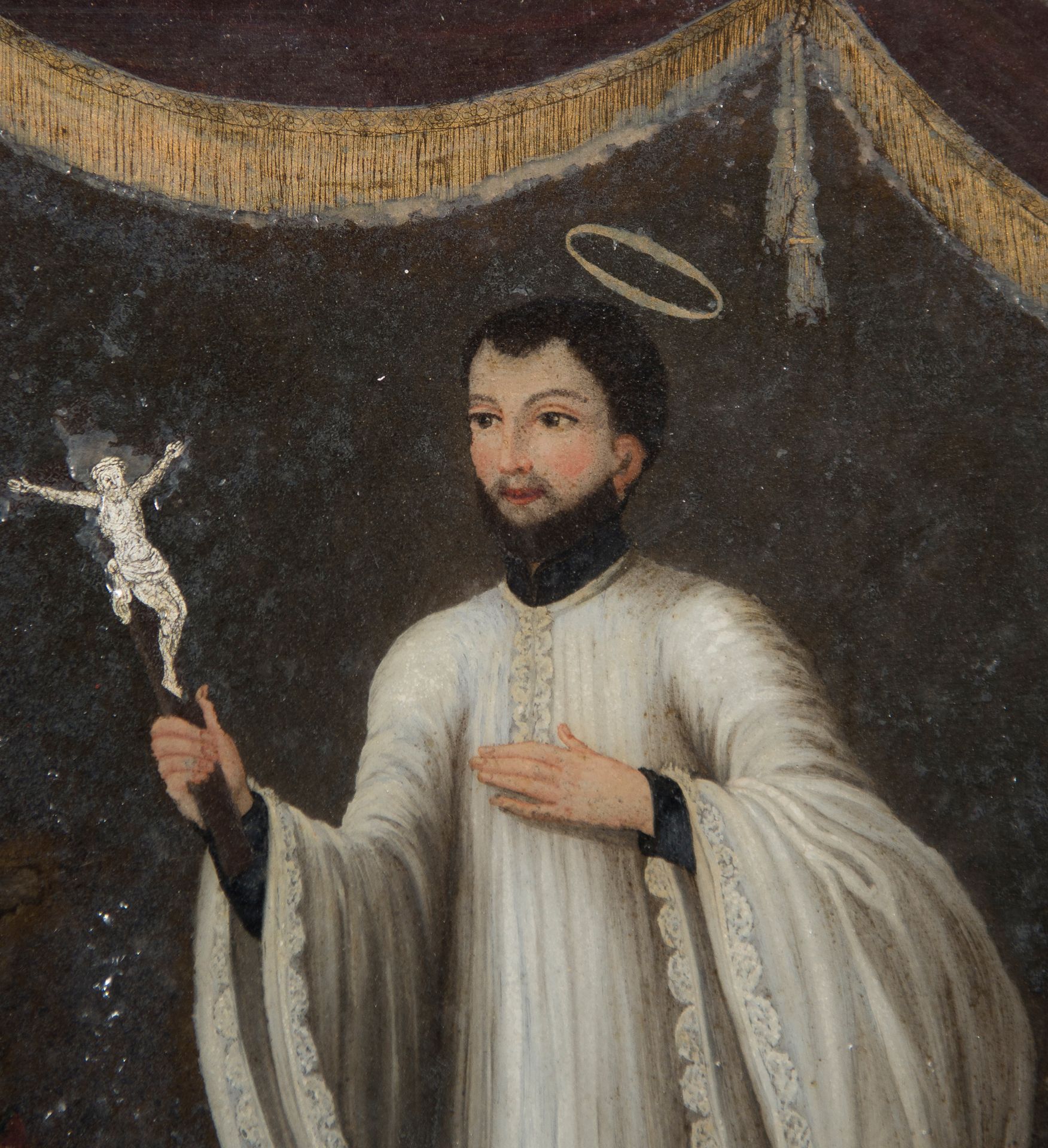 "Saint Francis Xavier". Reverse glass. Canton. China. Quing Dynasty. Late 18th century. - Bild 2 aus 5