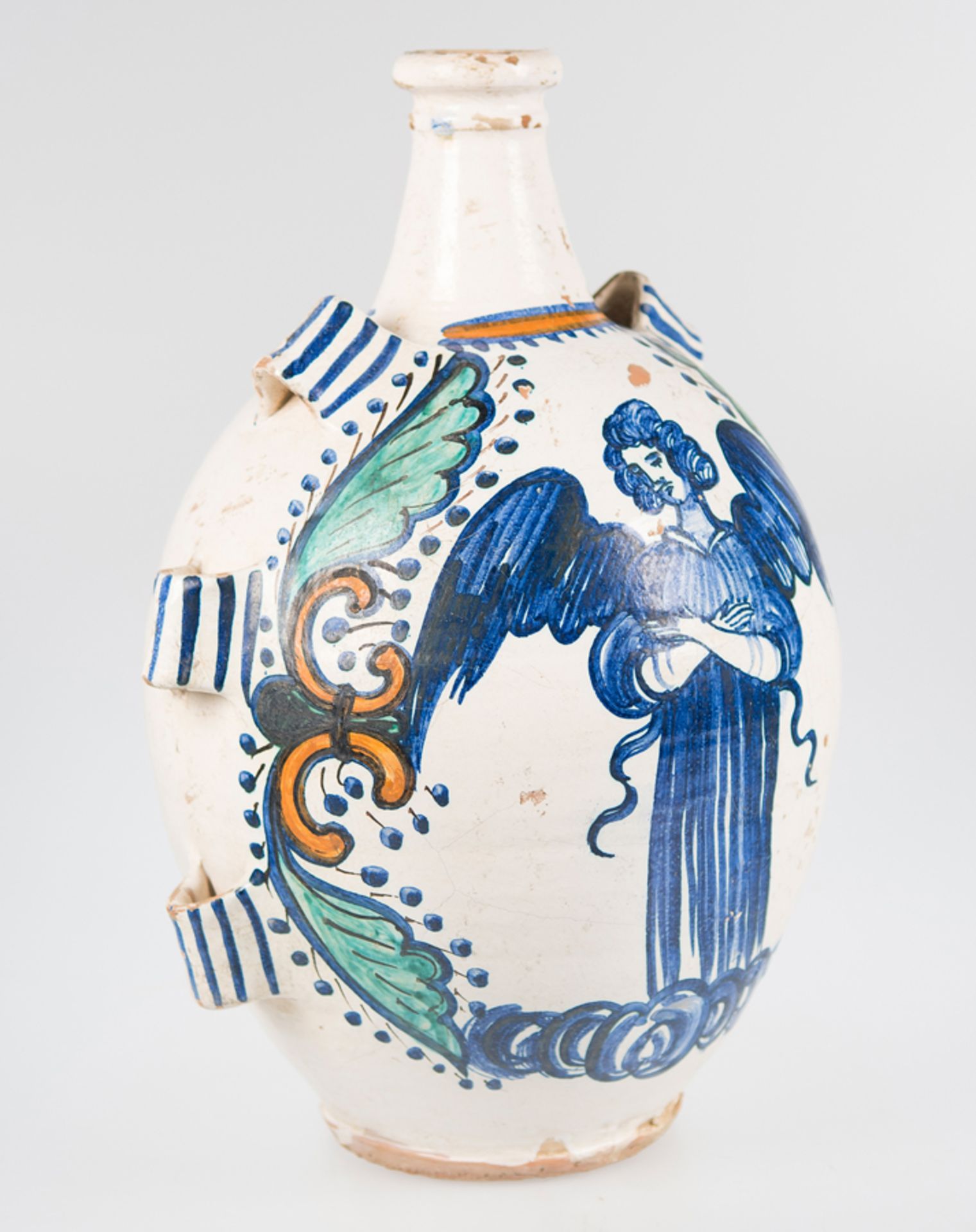 Large bottle in polychrome ceramic. Italian atelier. Dated 1694. - Bild 2 aus 4