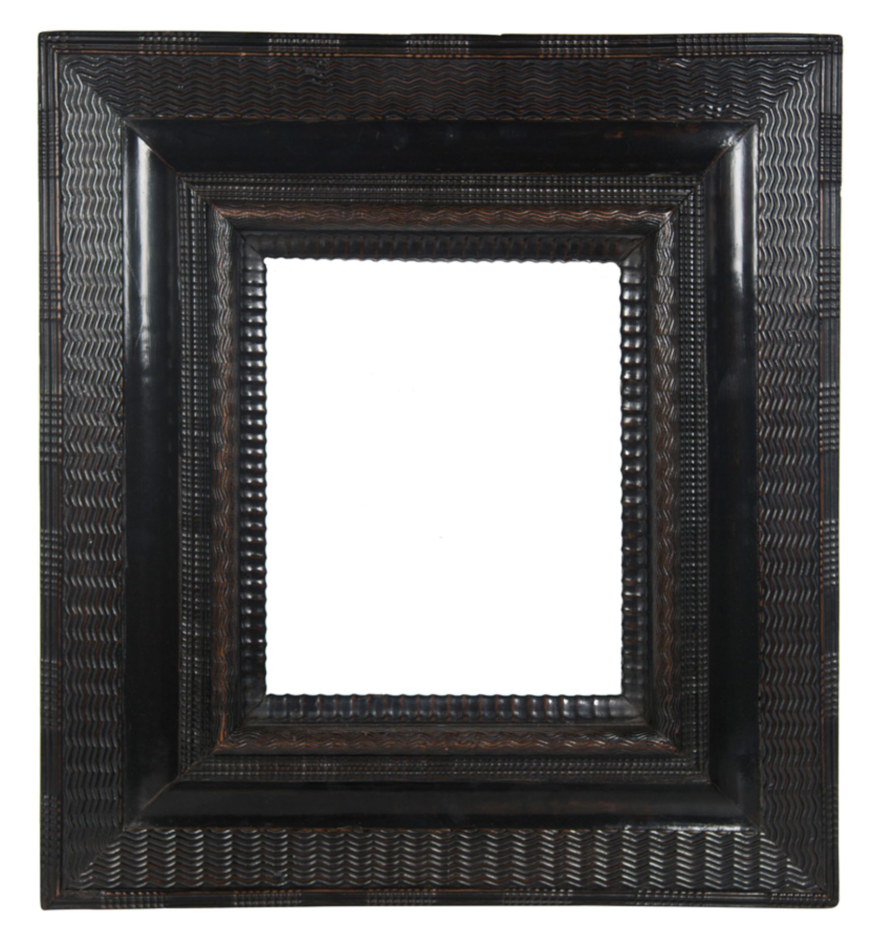 Carved ebony wooden frame. Netherlandish work. 17th- 18th century.