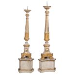 Pair of carved, polychromed and gilded wooden 'torcheros' (candlestick). France. 19th century.