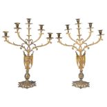 Pair of candlesticks in gilded bronze. Early 20th Century.