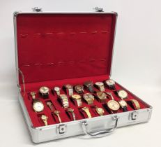 A collection of vintage ladies and gents watches in case
