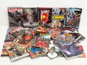 A collection of DC graphic novels.