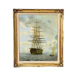 A large oil painting of an 18th century sailing ship. Signed C. Rein. 49.5x60.5cm. Frame 64.5x75cm