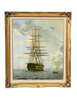 A large oil painting of an 18th century sailing ship. Signed C. Rein. 49.5x60.5cm. Frame 64.5x75cm