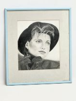 A pencil drawing of Madonna possibly by Budd Hopkins. Dated 1986. 25x29.5cm. Frame 39x45cm