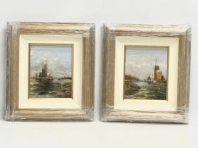 A pair of signed continental oil paintings on board. New frames. 19.5x24.5cm. Frame 41x46cm