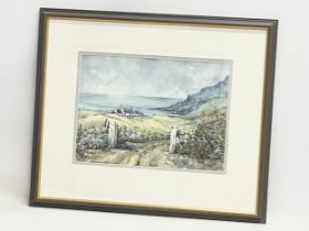 A watercolour painting by Deirdre Hiscocks. Dunaff Homestead, County Donegal. 36x26cm. Frame 58x48.