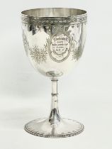 A 19th century silver plated cup. Llandrindod Rock House Cup. 1/2 Mile. 1872. 11.5x20.5cm