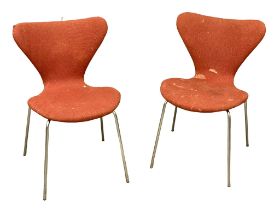 A pair of Danish Mid Century "Butterfly" stacking chairs, designed by Arne Jacobsen for Fritz