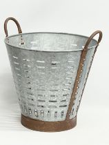 A French galvanised olive basket. 45x40x44cm