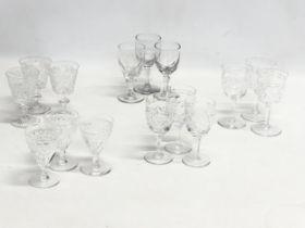 5 sets of 3 early/mid 20th century crystal liqueur glasses. 11.5cm