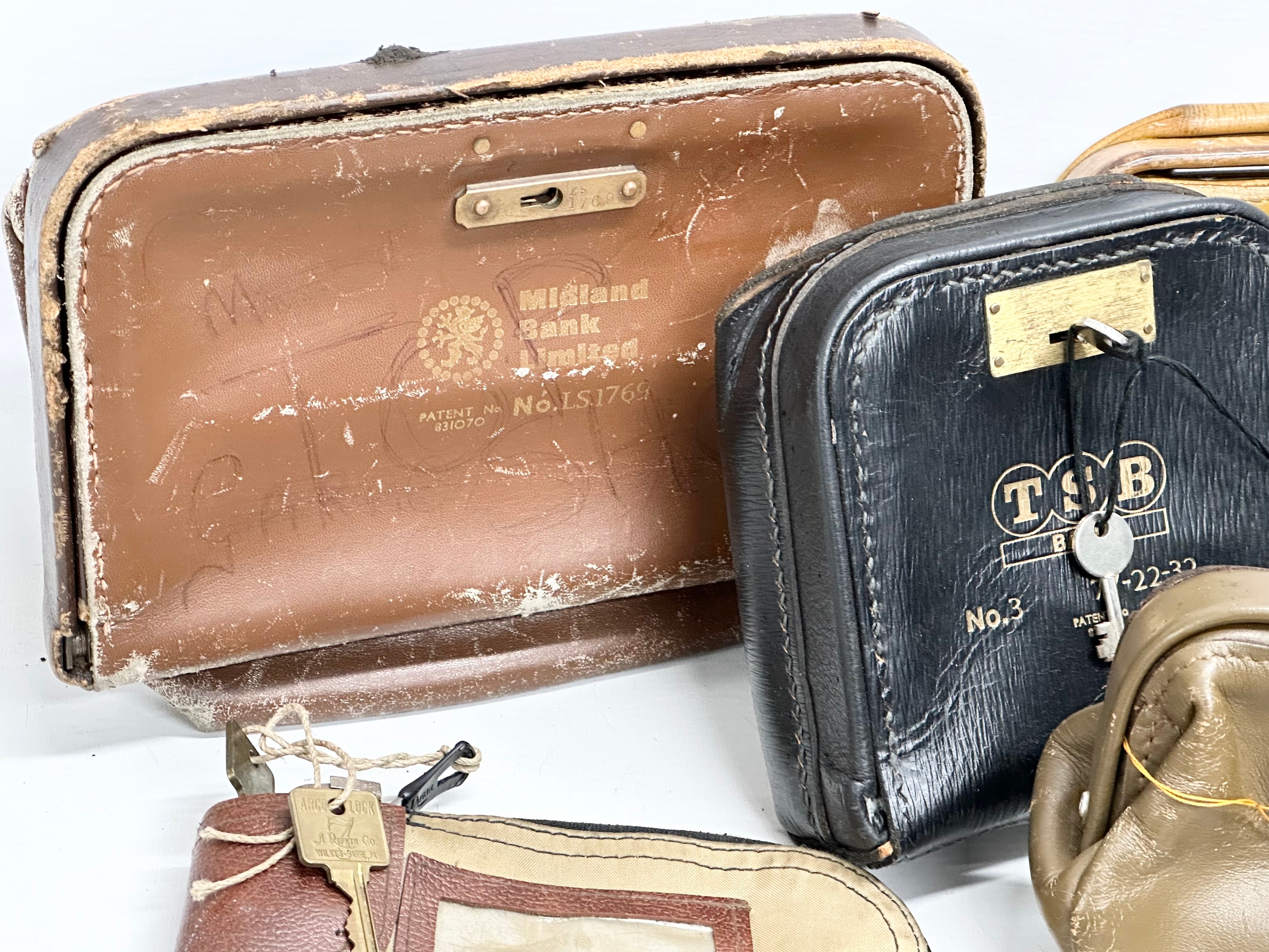 8 vintage Midland Bank and Westminster Bank leather safe bags. - Image 2 of 5