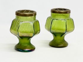 A pair of late 19th/early 20th century Loetz style Iridescent glass vases. Circa 1900. 10x13cm
