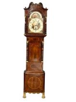 A large good quality George IV Scottish inlaid mahogany long case clock with large gilded brass lion