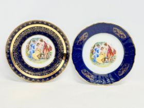 2 Czech ‘Royal Vienna’ cobalt blue and gilt porcelain cabinet plates. Moritz Zdekauer and