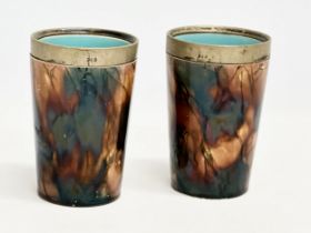 A pair of rare 19th century Wedgwood lustre tumblers with silver plated rims, stamped H&H (Hukin &