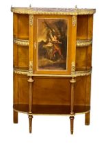 A French 18th century style side cabinet with gilded brass ormolu mounts and printed panel.