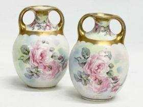 A pair of early 20th century hand painted vases by Volkstedt Rudolstadt Beyer and Bock. 1900-1910.