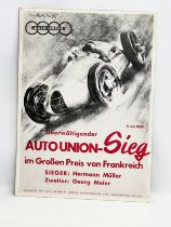 A 1988 reprint of the 1939 Auto Union racing poster. W-K-Verlag, West Germany. 50x70cm
