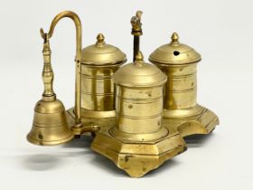 A 19th century desktop brass Standish with bell. 21x17x15cm