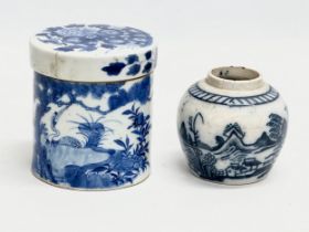 A Chinese Qing dynasty, Jiaqing (1796-1820) jar with cover and a 19th century Chinese ginger jar.